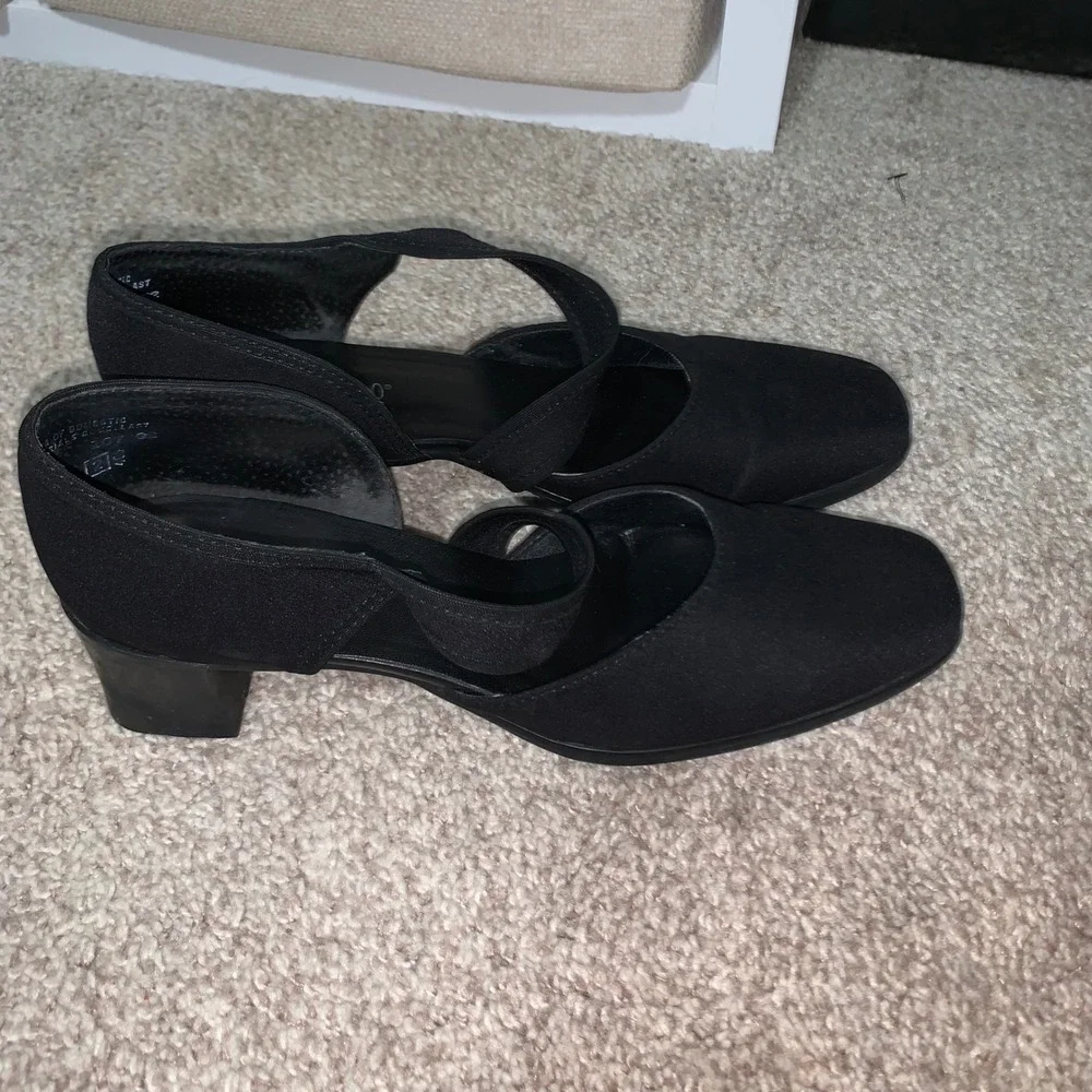Munro American Black Fabric Block Heel Square Toe Pumps M281587 Womens 8.5 N